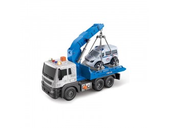 Evacuator albastru cu macara si frictiune, buton presiune, sunete si lumini, 1:16, JSTOYS, ZJA278624