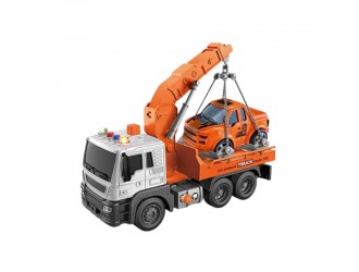 Evacuator portocaliu cu macara si frictiune, buton presiune, sunete si lumini, 1:16, JSTOYS, ZJA278625