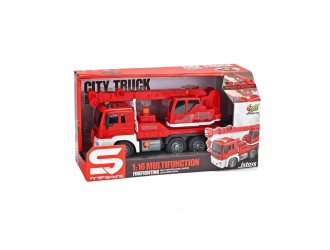 Camion macara rosu cu frictiune, buton presiune, sunete si lumini, 1:16, JSTOYS, ZJA278622