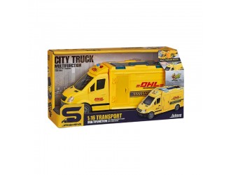 JS126F Microbuz galben servicii postale cu frictiune si usi care se deschid, sunete si lumini, 1:16, JSTOYS, ZJA329910