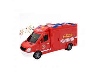 Microbuz rosu ambulanta cu frictiune si usi care se deschid, sunete si lumini, 1:16, JSTOYS, ZJA329911