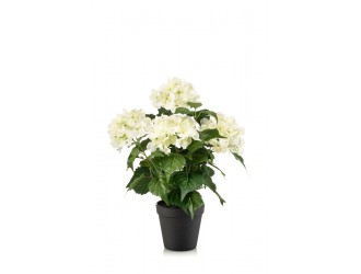 ufa artificiala Hortensie (Hydrangea), alb/verde, 40 cm, ghiveci negru