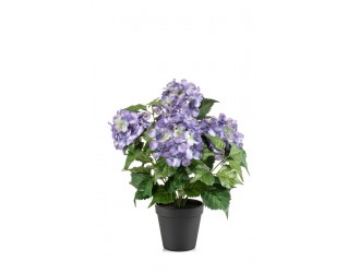 Tufa artificiala Hortensie (Hydrangea), mov, 40 cm, ghiveci negru