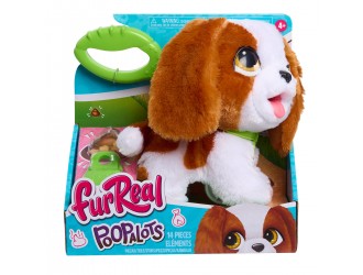 Jucarie interactiva de plus Catelus King Charles Spaniel cu lesa, 19 cm, Furreal seria Poop-A-Lots