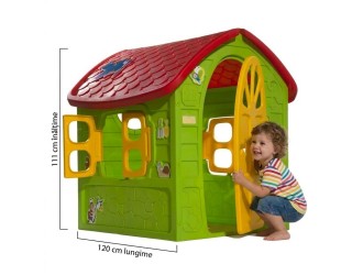 Casuta pentru copii, verde-rosu, 120x113x111 cm, interior/exterior