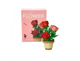 Set constructie pentru copii, floare Trandafir in ghiveci, 204 piese, 7x7.5x11.6 cm