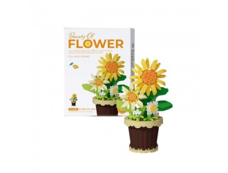 Set constructie pentru copii, floare Floarea-soarelui in ghiveci, 214 piese, 6x10x10.3 cm