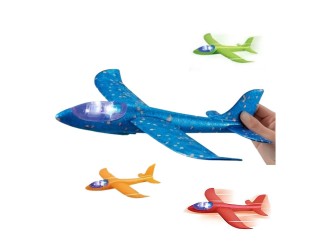 Avion din polistiren cu lansator Slingshot si lumini LED, ZJA293875, jucarie exterior, 3 ani+