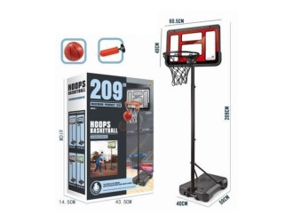 Set Cos de Baschet pentru copii cu suport reglabil 209 cm, minge si pompa incluse, ZJA342260, 5 ani+