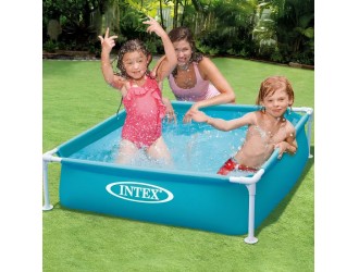 Piscina cu cadru metalic Intex Mini Frame Pool, 122x122x30 cm, 342 L, albastru turcoaz, cod 57173