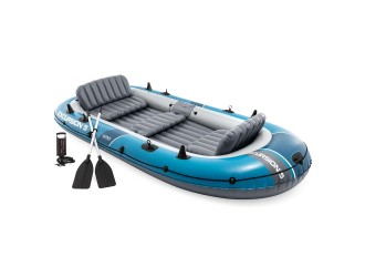 Barca gonflabila Intex Excursion 5, set complet cu vasle si pompa, 366x168x43 cm, max. 600 kg, cod 66325