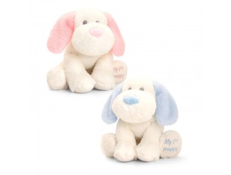 Jucarie de plus Keel Toys Keeleco Baby Puppy Catelus Alb cu Urechiuse Albastre 20 cm