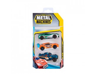 Set 3 masinute din metal(Portocaliu, Verde, Albastru), Metal Machines S2, Zuru