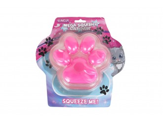 Jucarie antistres Glamour Squishy Labuta de Pisica Giganta, 17 cm, 500 g, Roz Transparent Neon