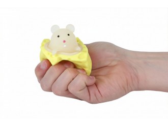 Jucarie antistres Squishy Squeeze Cheese Pop-Up Mouse, Capcana cu Soricel care Iese din Cascaval, 5 cm, Crem