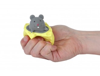 Jucarie antistres Squishy Squeeze Cheese Pop-Up Mouse, Capcana cu Soricel care Iese din Cascaval, 5 cm, Gri