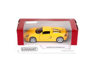 Macheta auto metalica Kinsmart Porsche Carrera GT KT5081W, scara 1:36, cu usi care se deschid, Galben