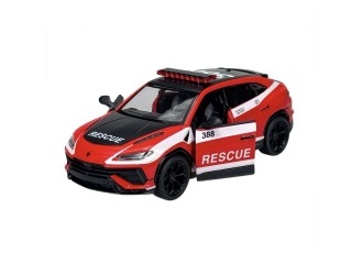 Macheta auto metalica Lamborghini Urus Rescue Kinsmart KT5447WPR, scara 1:38, cu usi care se deschid, Rosu