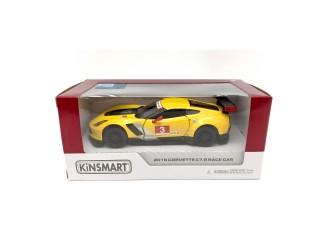 Macheta auto metalica Chevrolet Corvette C7.R 2016 Kinsmart KT5397W 1:36, cu usi care se deschid, Galben