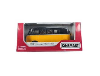Macheta auto metalica 1962 Volkswagen Classical Bus (Black Top) Kinsmart KT5376W, scara 1:32, cu usi care se deschid, Galben