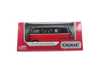 Macheta auto metalica 1962 Volkswagen Classical Bus (Black Top) Kinsmart KT5376W, scara 1:32, cu usi care se deschid, Rosu