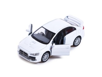 Macheta auto metalica 2008 Mitsubishi Lancer Evolution X Kinsmart KT5329W, scara 1:36, cu usi care se deschid, Alb