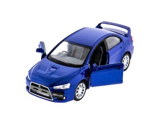 Macheta auto metalica 2008 Mitsubishi Lancer Evolution X Kinsmart KT5329W, scara 1:36, cu usi care se deschid, Albastru