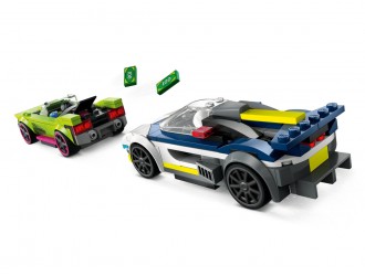Set de constructie LEGO City 60415 Urmarire cu masina de politie si muscle car, jucarie de construit