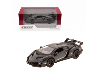 Macheta auto metalica Lamborghini Veneno Kinsmart KT5367W, scara 1:36, cu usi care se deschid, Gri inchis