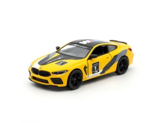 Macheta auto metalica BMW M8 Competition Coupe (Livery Edition) Kinsmart KT5425WF, scara 1:38, cu usi care se deschid, Galben
