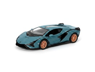 Macheta auto metalica Lamborghini Sian FKP 37 Kinsmart KT5431W, scara 1:32, cu usi care se deschid, Albastru